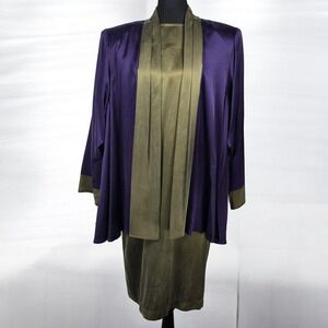 VTG 80s R B DESIGN GROUP Dress Jacket‎ Set 100% Silk Women 6 Purple Olive Green